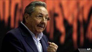 Cuban President Raul Castro addressing the Communist Party conference in Havana