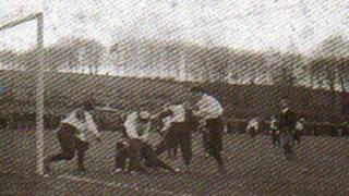 Believed to be first photo of a women’s football match the British Women’s FC at Wycombe in 1896