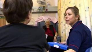 Matron Manon Williams and patients in Ysbyty Gwynedd, Bangor