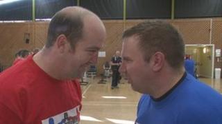 Andrew Darbyshire and Paul Jarrett go head to head at a training session for a charity boxing match