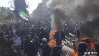 Anti-government protesters near Damascus. Photo: 4 February 2012