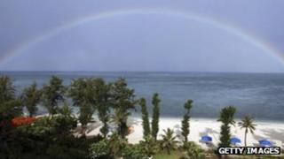 Rainbow over the sea in Saipan, Northern Mariana Islands