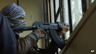 Fighter from Free Syrian Army in Homs. 7 Feb 2012