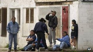 Residents of the Pine Ridge Indian Reservation drinking in Whiteclay, Nebraska, 7 June 2003