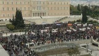 Protesters gather outside Greece's parliament, 10 February