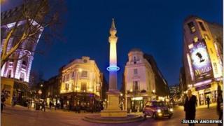 Plunge by Michael Pinsky. Sundial Pillar at Seven Dials. © Copyright Julian Andrews 2012