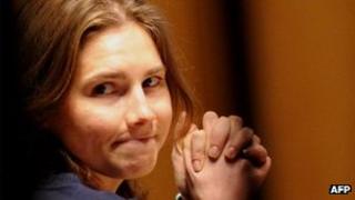 File photo of Amanda Knox before the start of a session of her appeal trial in Perugia's courthouse, 12 March 2011