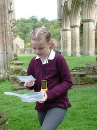 A schoolgirl at Rievaulx Abbey, North Yorkshire