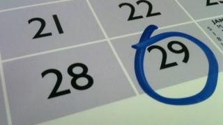 Calendar page with the 29th circled