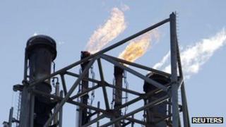Flames at an oil refinery