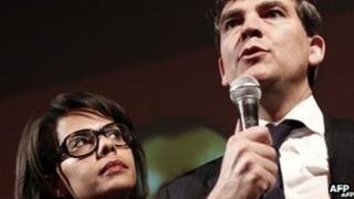 Audrey Pulvar with Arnaud Montebourg at a function in Paris, 9 October 2011