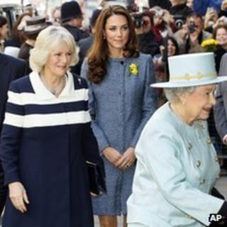 Queen Elizabeth II, Camilla, Duchess of Cornwall and Kate
