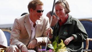 Prince Harry talks to blind student Anna Albury