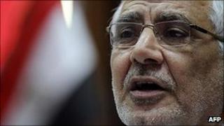 Abdel Moneim Aboul Fotouh with Egyptian flag in background