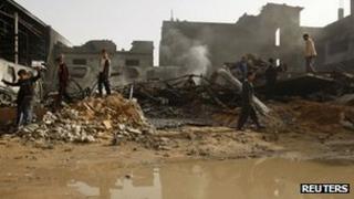 Damaged building after Israeli air strike in Gaza City