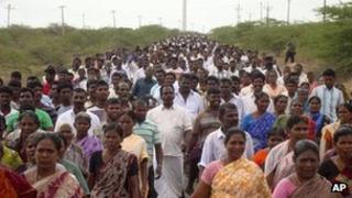 In this Aug. 17, 2011 photo, villagers participate in a protest against the Koodankulam nuclear power plant in Koodankulam region, in the southern Indian state of Tamil Nadu.