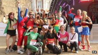 Sport Relief London Mile participants dressed as super heroes