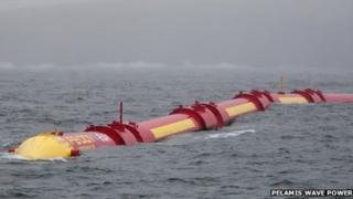 Волновое силовое устройство Pelamis. Pic: Pelamis