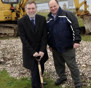 Nelson McCausland (left) on Rathlin Island