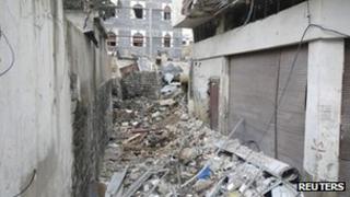 A view shows damaged buildings in the old city of Homs on 30 March