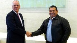 Chris Metherell, of Kent County Council, with a representative from the Puerto Rico Olympic Committee