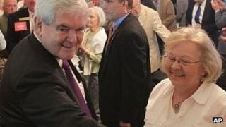 Newt Gingrich speaks to supporters in New Bern, North Carolina, 10 April 2012