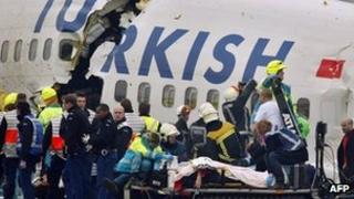 Wreckage of a Turkish Airlines plane at Schiphol airport in Amsterdam on 25 February 2009