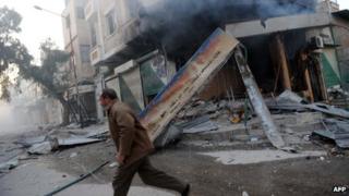 Building burns in Idlib