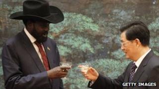 South Sudan President Salva Kiir and Chinese President Hu Jintao