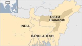 Map of India showing Assam state