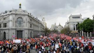 May Day protesters file through Madrid
