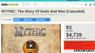 Kickstarter Скриншот страницы Mythic для финансирования