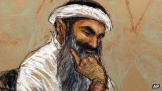 Sketch by courtroom artists of Khalid Sheikh Mohammed during the arraignment hearing in Guantanamo, 5 May.