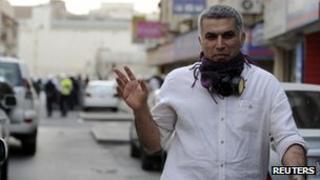 Nabeel Rajab during an anti-government protest in Bahrain (11 February 2012)