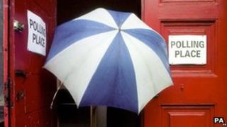 Umbrella at polling station