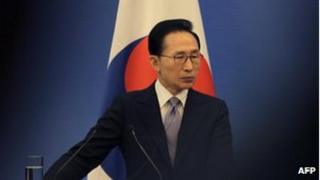South Korea's President Lee Myung-bak at the fifth trilateral summit among China, South Korea and Japan at the Great Hall of the People in Beijing on 13 May, 2012