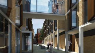 The two new buildings joined by a glazed walkway