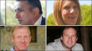 (chwith i'r dder gyda'r cloc) Ashok Ahir; Rhian Dickenson, Isaías Grandis a Mark Morgan