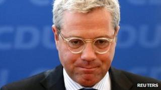 German Environment Minister attends a meeting of the Christian Democrat Union on 14 May, a day after his defeat as the party's candidate for premier of the state of North-Rhine Westphalia