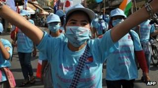 Protesters demonstrating after the death of activist Chut Wutty