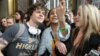 Max George of The Wanted meets some of his New York fans