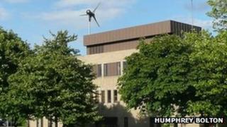 Wind turbine on Huddersfield Civic Centre