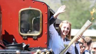 Torchbearer Elin Owen on the Ffestiniog Railway