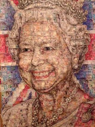 Portrait of the Queen created from bank notes