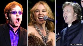 Sir Elton John, Kylie Minogue and Sir Paul McCartney