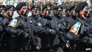 Armenian fighters parade in Stepanakert, Nagorno-Karabakh, 9 May 2012