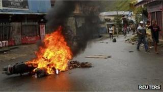 Burning motorcycle