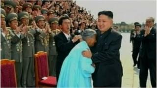 Kim Jong-un meeting with the General Mobilisation Movement for Land Management (Source: North Korean TV)