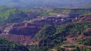 Aerial view of Gibe III dam under construction in Ethiopia