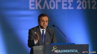 New Democracy leader Antonis Samaras addressing final campaign rally (15 June)